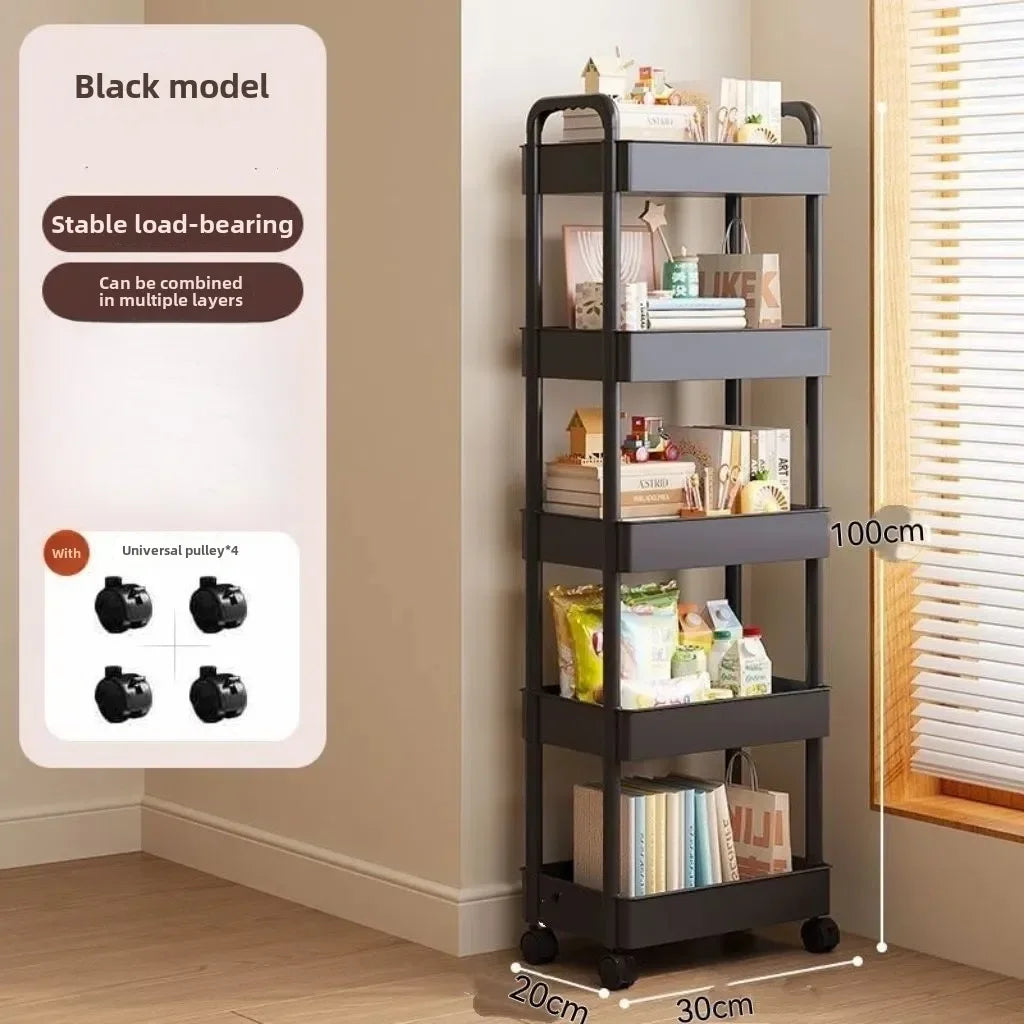 Multifunctional Storage Cart Open Shelves Book Display Kitchen Organizer