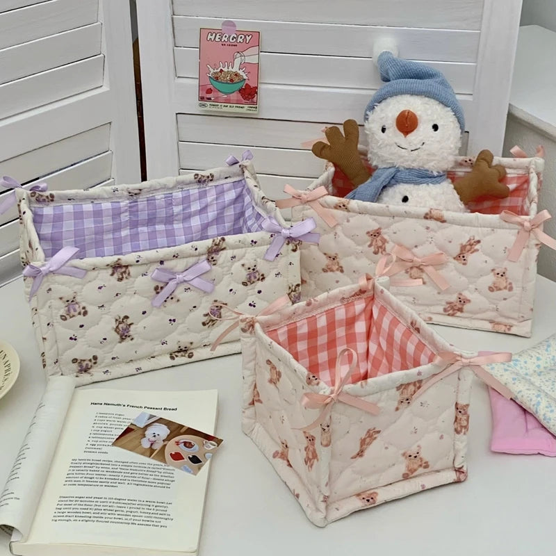 Square Storage Basket Flower Desktop Organizer Storage Basket
