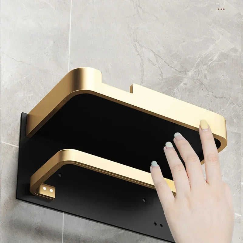 Black Gold Toilet Paper Holder Bathroom Wall Mount Multifunction
