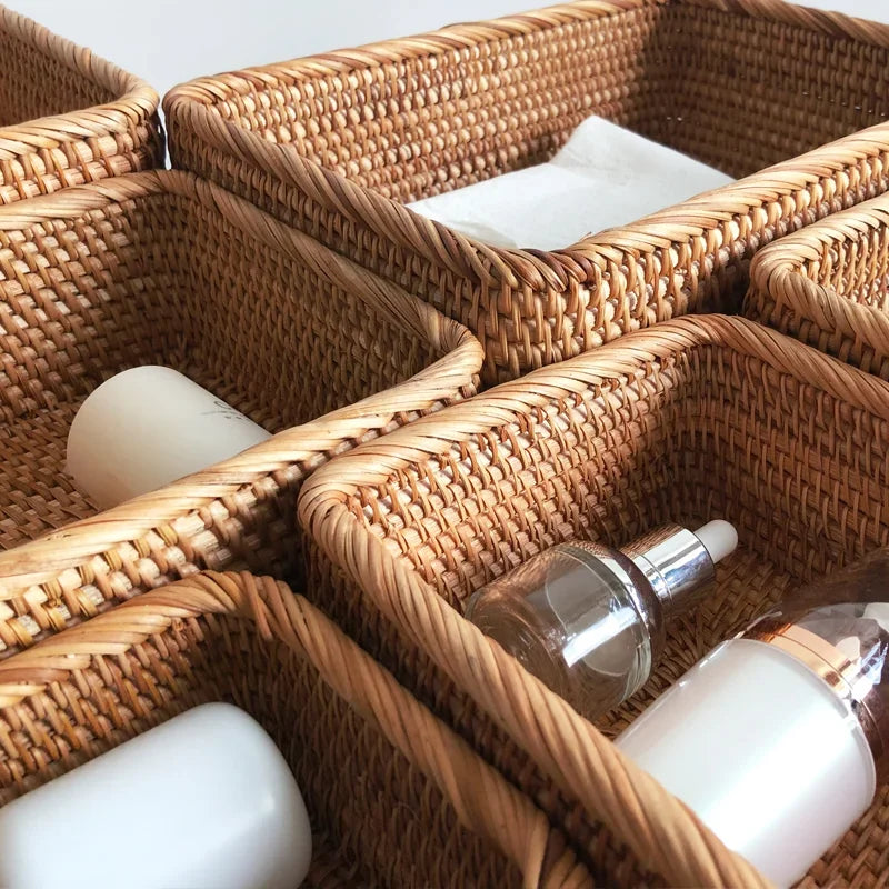 Hand-woven Rattan Wicker Basket Fruit Tea Snack Bread Basket