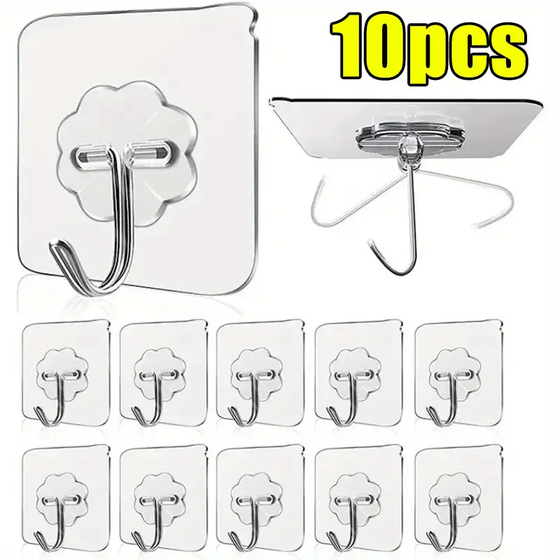 5/50pcs Transparent Stainless Steel Strong Self Adhesive Hooks