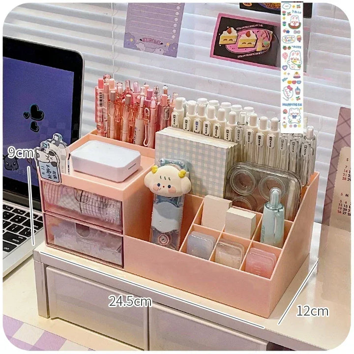 Eprolo cute girl-themed pen holder storage box with drawer-type desktop organizer for stationery and small items.