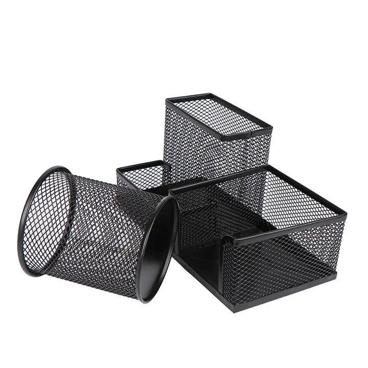 Creative metal desk stationery organizer with pen holder and file storage rack, ideal for office or study organization.