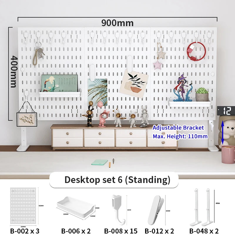 Home & Office Desktop Pegboard: Height-Adjustable Standing Storage Rack
