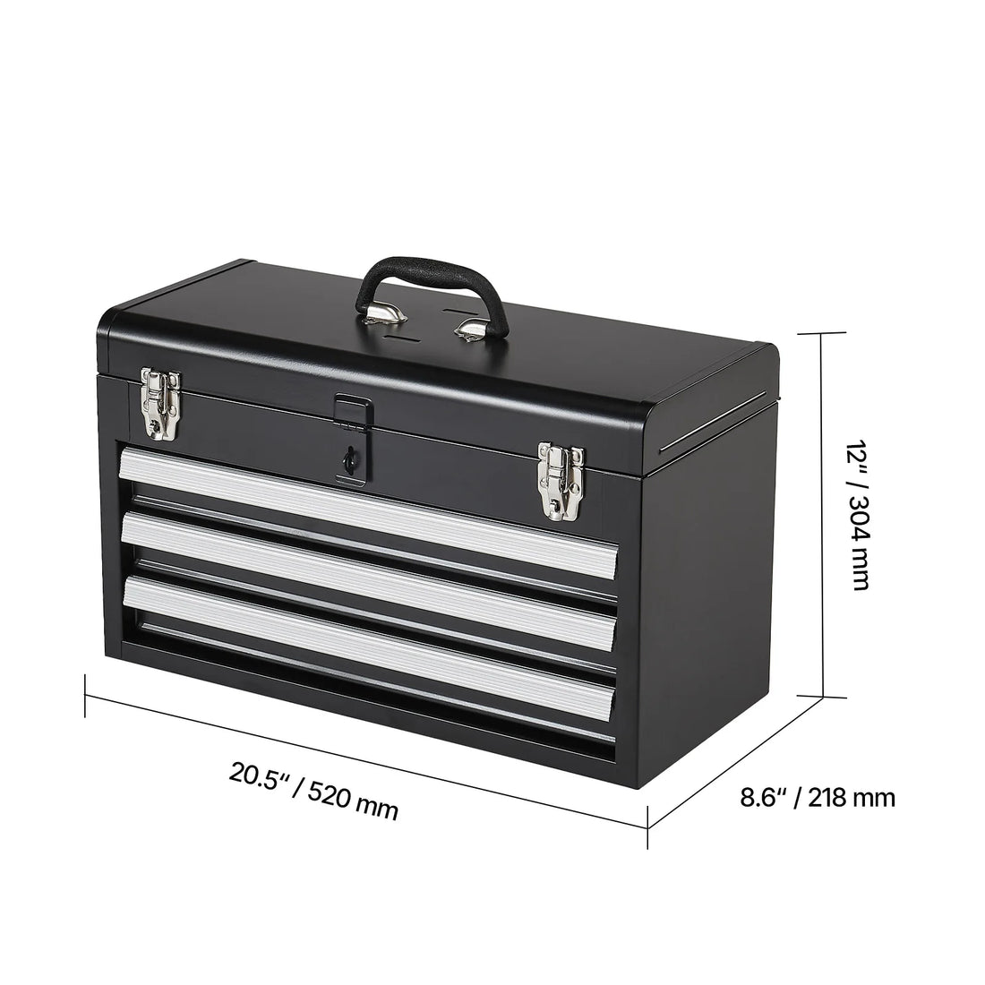 SucceBuy 20in 3-Drawer Metal Tool Box Black/Red Tool Multifunction Organizer