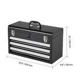 Eprolo SucceBuy 20-inch black and red metal tool box with three drawers and multi-function organizer for tools and accessories.
