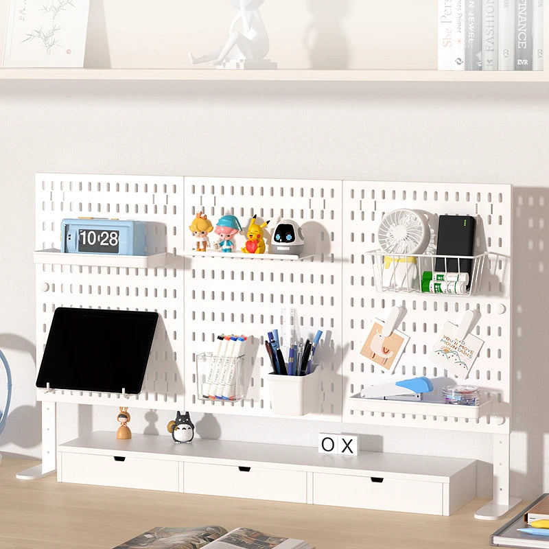 Home & Office Desktop Pegboard: Height-Adjustable Standing Storage Rack