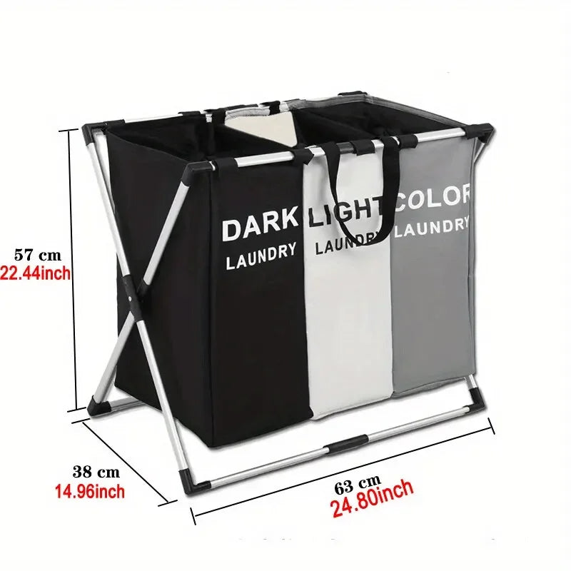 1 PC Large Laundry Hamper 3 Sections Divided Laundry Storage Bag