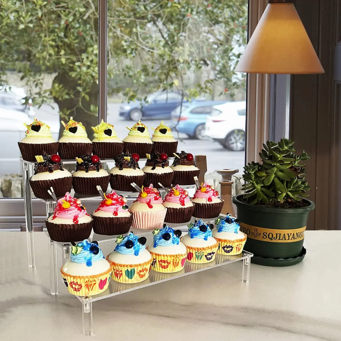 Black 1-5 Tier Acrylic Display Stand Clear Display Riser Rack for Cupcake