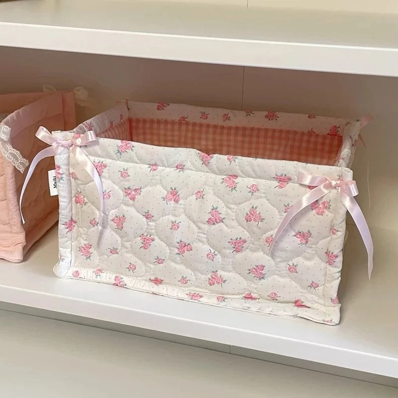 Square Storage Basket Flower Desktop Organizer Storage Basket