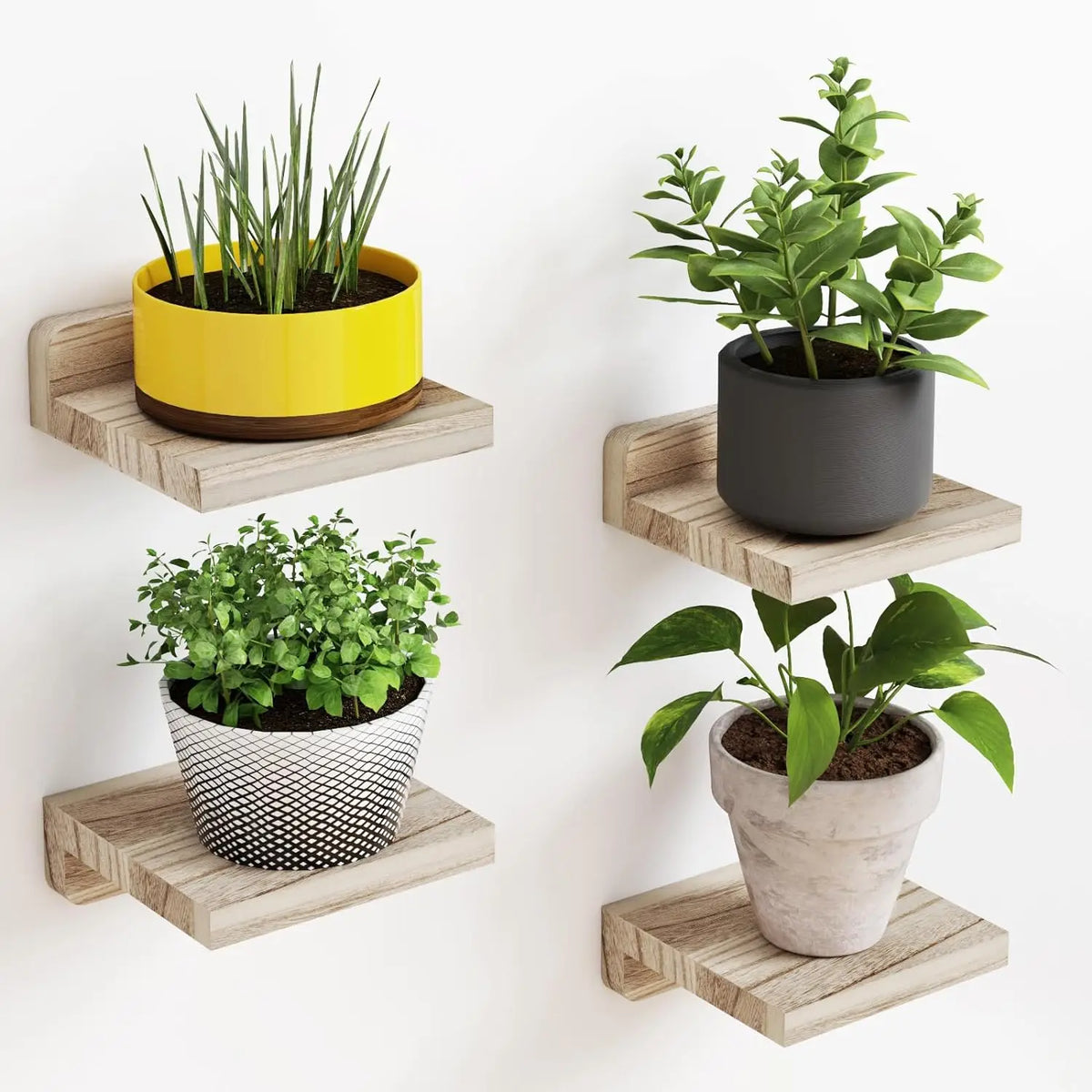 Set of four small wooden floating wall shelves, 5-inch display shelves by eprolo, perfect for organizing or showcasing items.