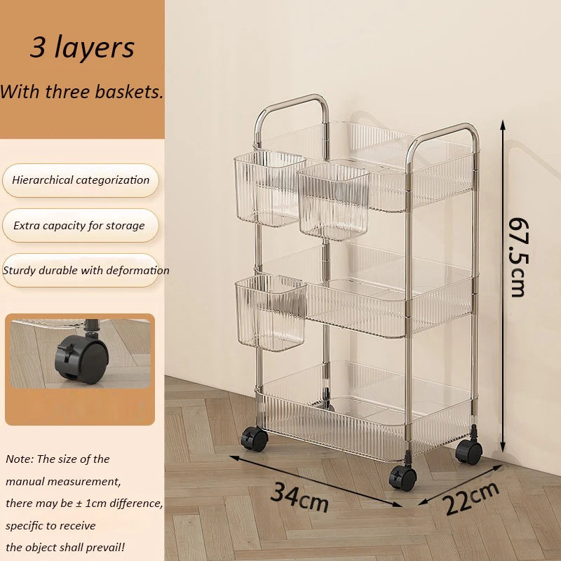 UNTIOR Transparent acrylic trolley cosmetics bedroom living room shelf