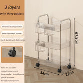 Eprolo transparent acrylic trolley cosmetics shelf with multiple tiers for bedroom or living room storage and organization.