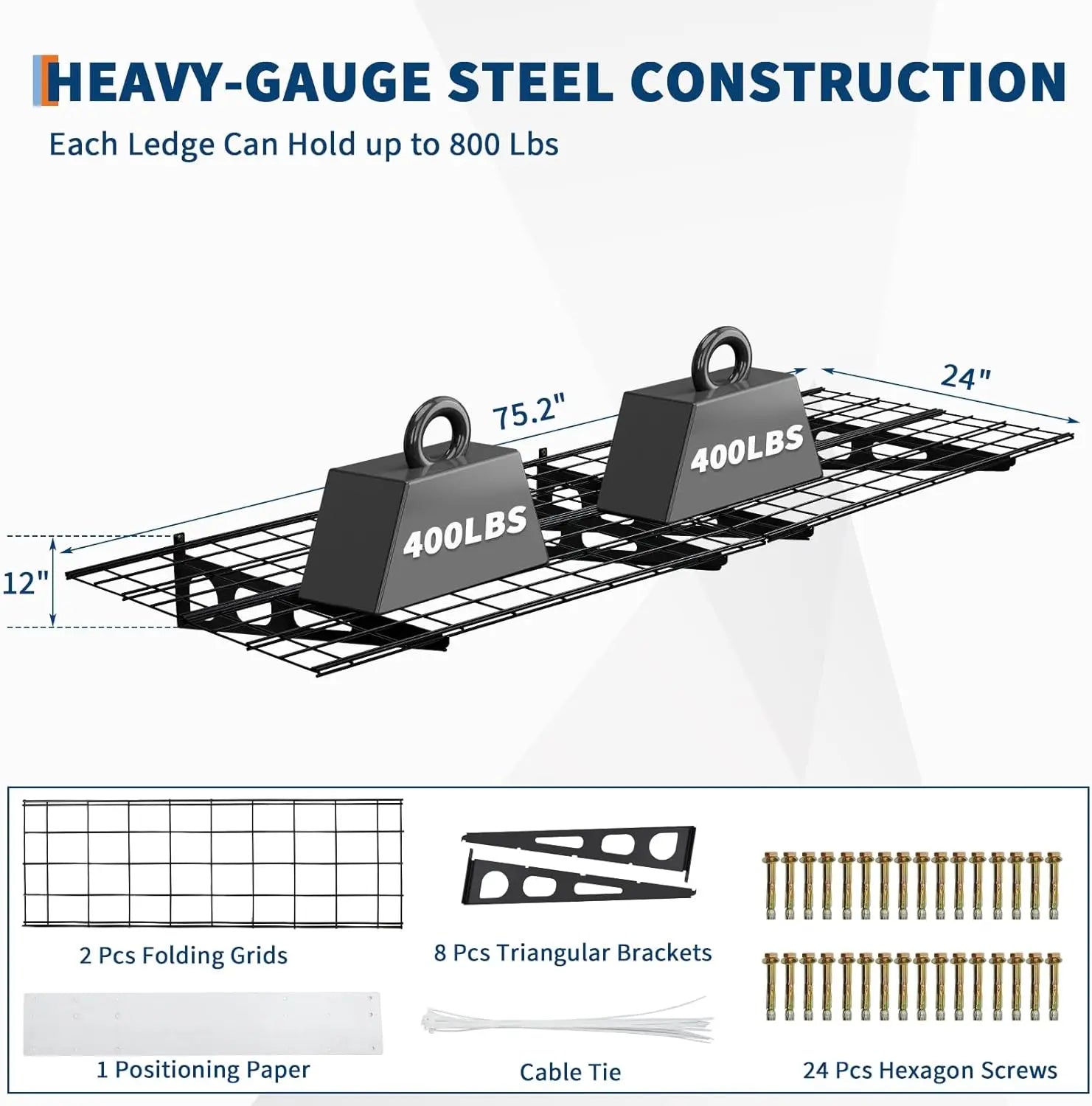 2 Pack 2x6Ft Garage Shelving Wall Mounted,  24"x72" Wall Shelf