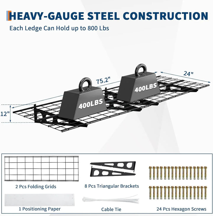 2 Pack 2x6Ft Garage Shelving Wall Mounted,  24"x72" Wall Shelf