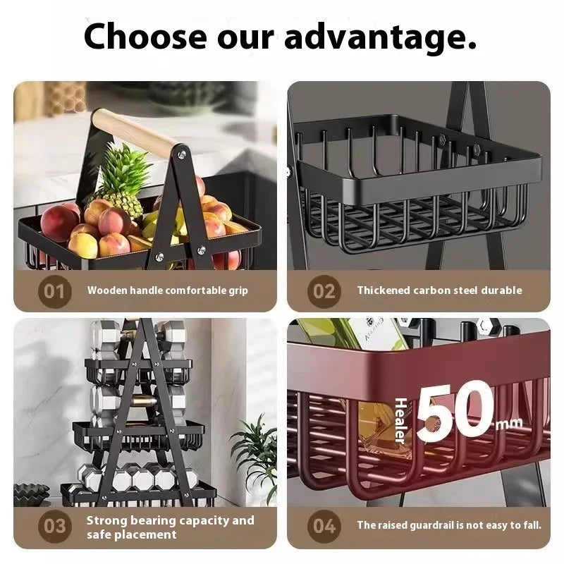 New 2 3 Tiers Countertop Fruit Basket Portable Iron Art Kitchen Organizer