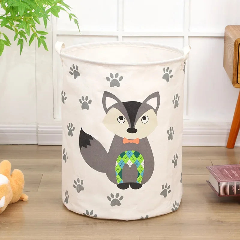 Animal Laundry Toys Organizer Basket Large Cartoon Canvas Barrel