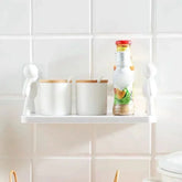 Eprolo self-adhesive tape buckle holder for bathroom, shampoo storage rack, wall-mounted, easy to install, durable plastic design