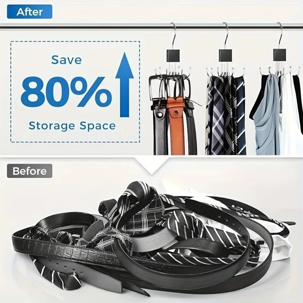 360°Rotating Belt Hanger Hook Durable Belts Rack Organizer Hanger
