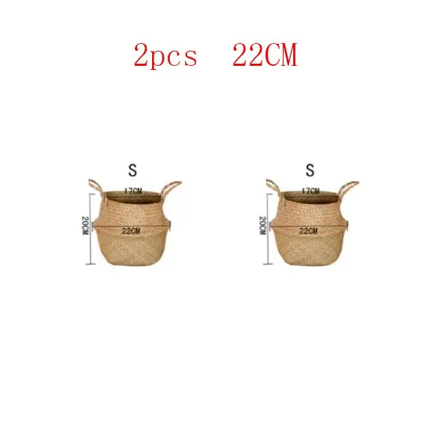 Seaweed Wicker Basket Rattan Hanging Flowerpot  Dirty Clothes Storage