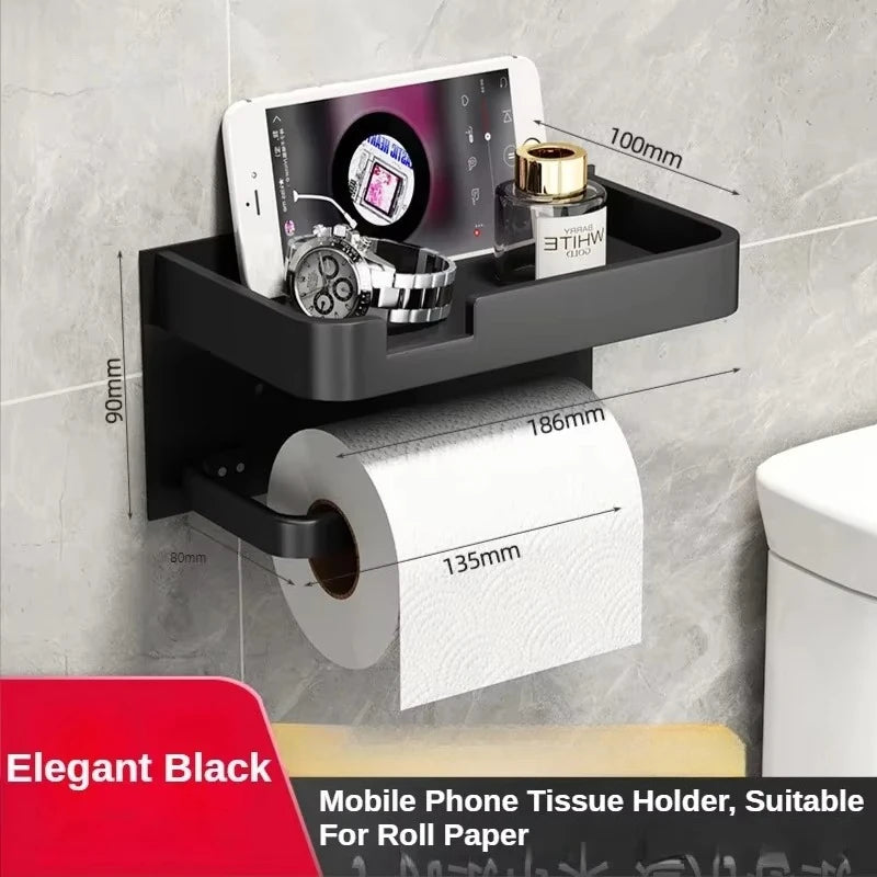 Black Gold Toilet Paper Holder Bathroom Wall Mount Multifunction