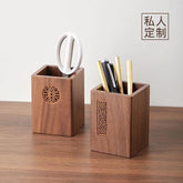 Solid wood multifunctional pen holder by eprolo, retro desktop organizer with compartments for pens and stationery.