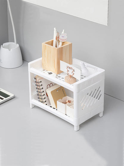 eprolo minimalist desktop double-layer storage rack for household stationery organization, with compartments for organizing supplies.