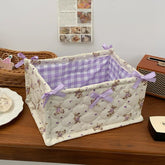 Eprolo square storage basket with floral design, desktop organizer for keeping small items tidy and stylish.