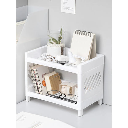 Minimalist desktop double-layer storage rack by eprolo for household stationery organization, showing sleek metal design with compartments.