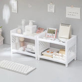 White 1PC PP desktop double layer storage rack by eprolo with rectangular design for organizing office or home supplies