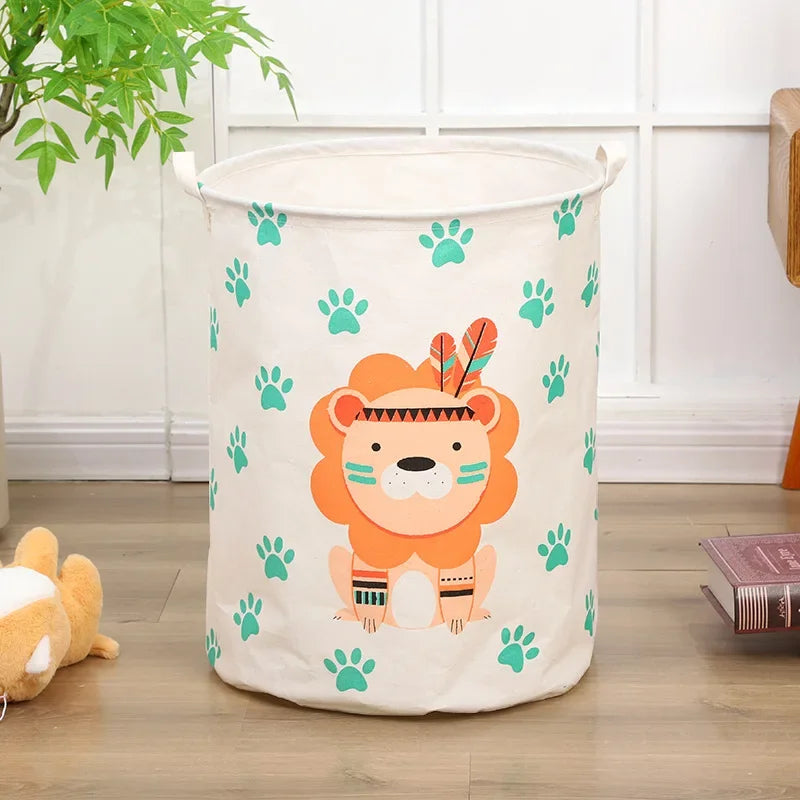 Animal Laundry Toys Organizer Basket Large Cartoon Canvas Barrel
