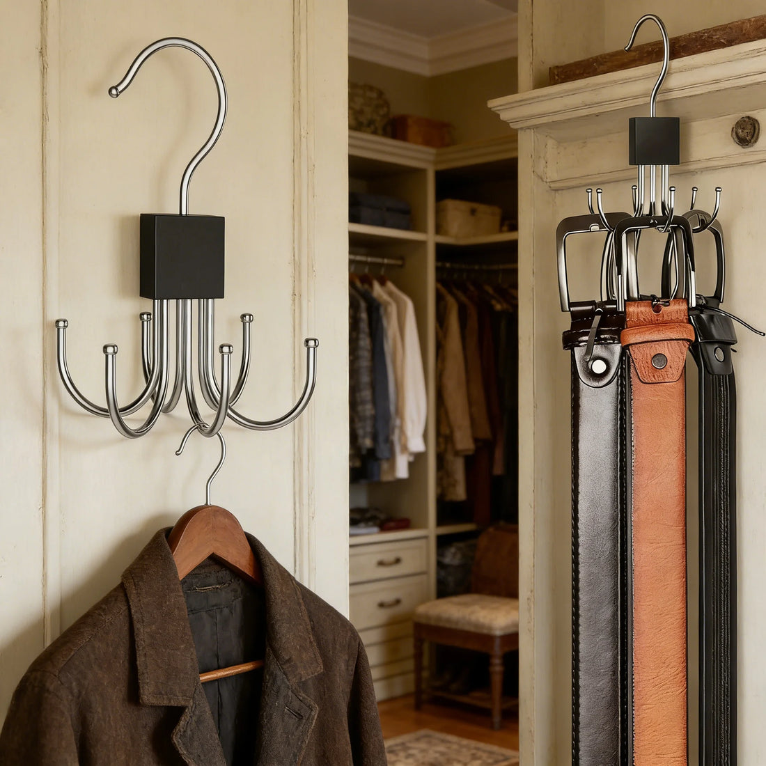 360°Rotating Belt Hanger Hook Durable Belts Rack Organizer Hanger