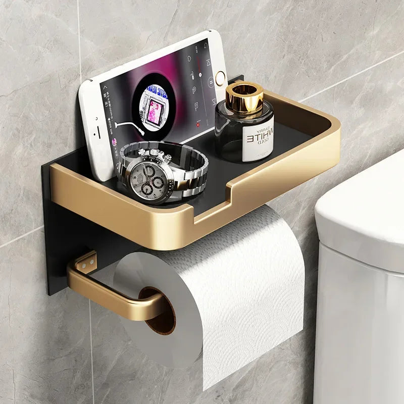 Black Gold Toilet Paper Holder Bathroom Wall Mount Multifunction