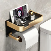eprolo black gold bathroom wall mount toilet paper holder, multifunctional and stylish for modern bathrooms