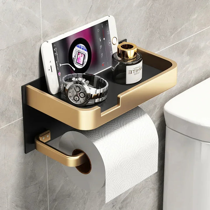 Black Gold Toilet Paper Holder Bathroom Wall Mount Multifunction