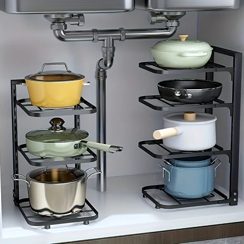 Adjustable Pot Rack Organizer, Kitchen Stainless Steel Pot Storage Rack