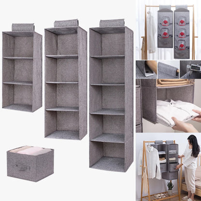 Cotton linen hanging storage bag in drawer style, wardrobe organizer by eprolo with multiple compartments for clothing and accessories.