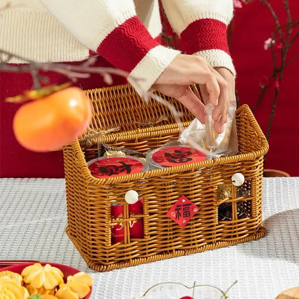 Portable Camping Storage Box Hand-Woven Basket Bamboo Basket