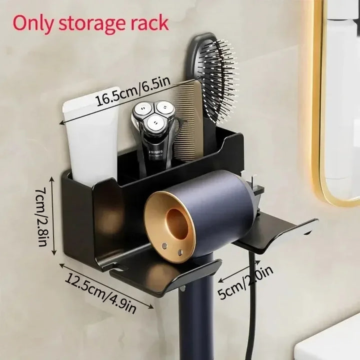 Eprolo hair dryer holder wall mount, cradle stand and organizer for straighteners and hairdryers, black plastic design.