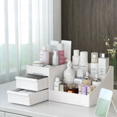 Plastic drawer makeup storage box by eprolo with multiple compartments for organizing cosmetics and accessories.