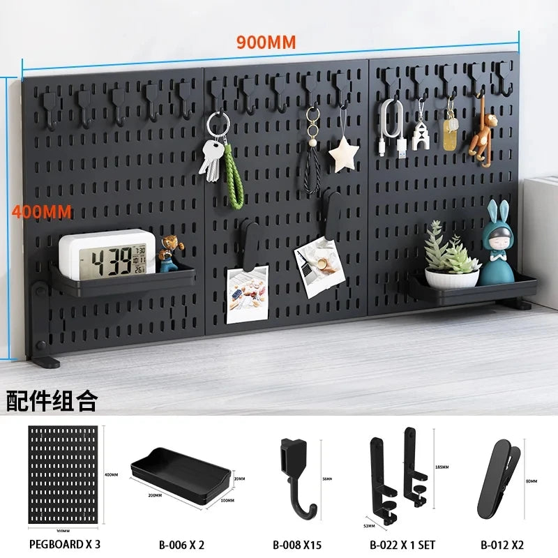 Pegboard combination desktop storage kit, vertical and clip-type pegboard