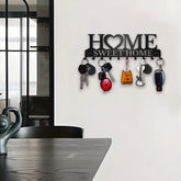 Black metal wall-mounted keys holder with hooks, designed for home organization by eprolo, featuring a sleek and functional style