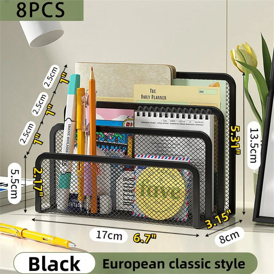 Papers Trays Notebook Stand Rack Desk 3-layer Black Metal Iron Mesh Holder