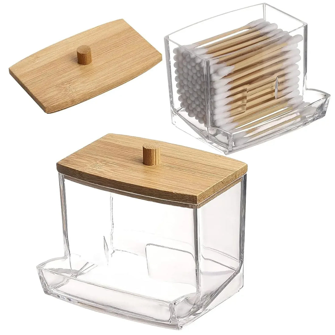 1Pcs Cotton Swab Holder, Cotton Swab Dispenser with Bamboo Jars