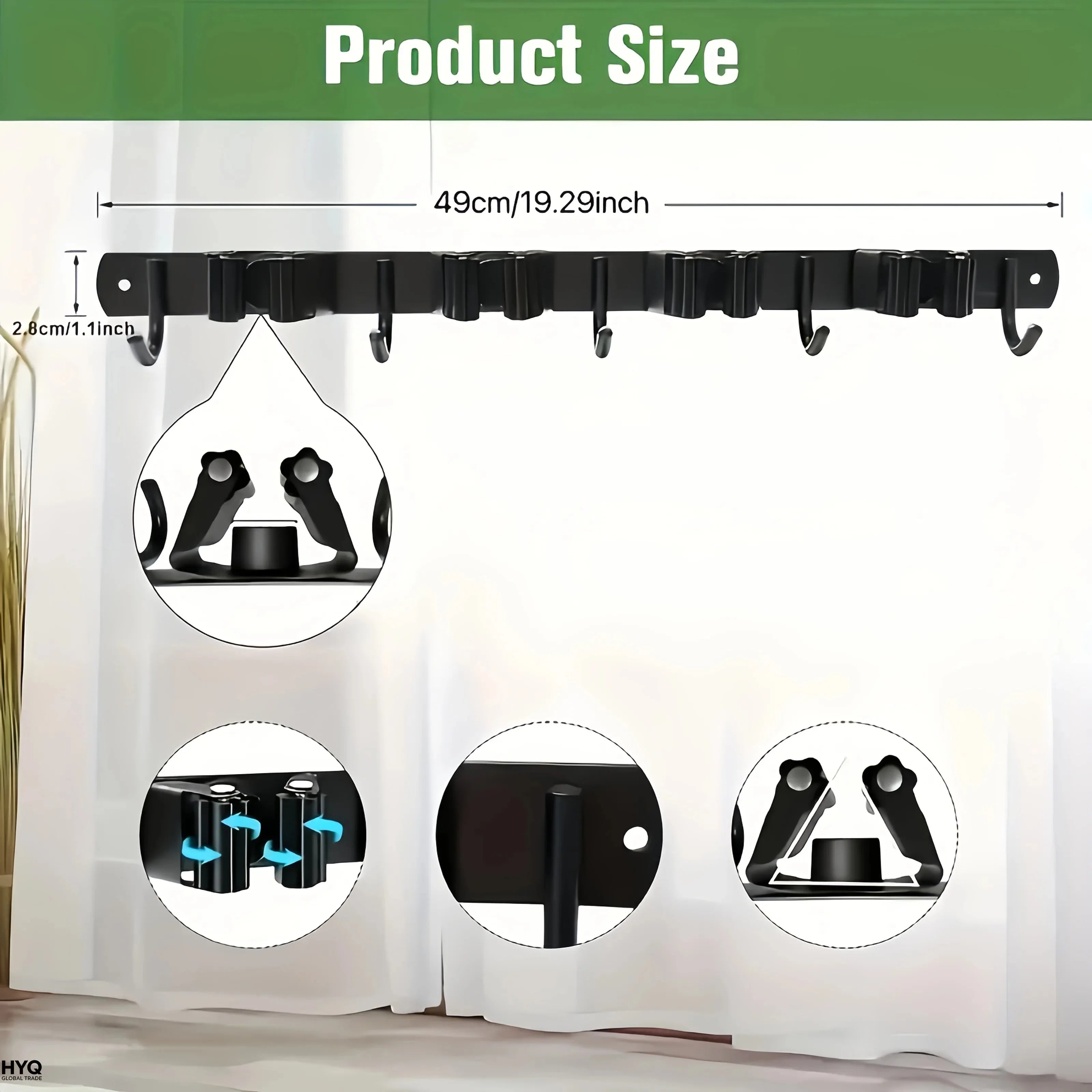 1 Heavy-Duty Metal Tool Rack with 4 Slots and 5 Hooks - Tool Rack