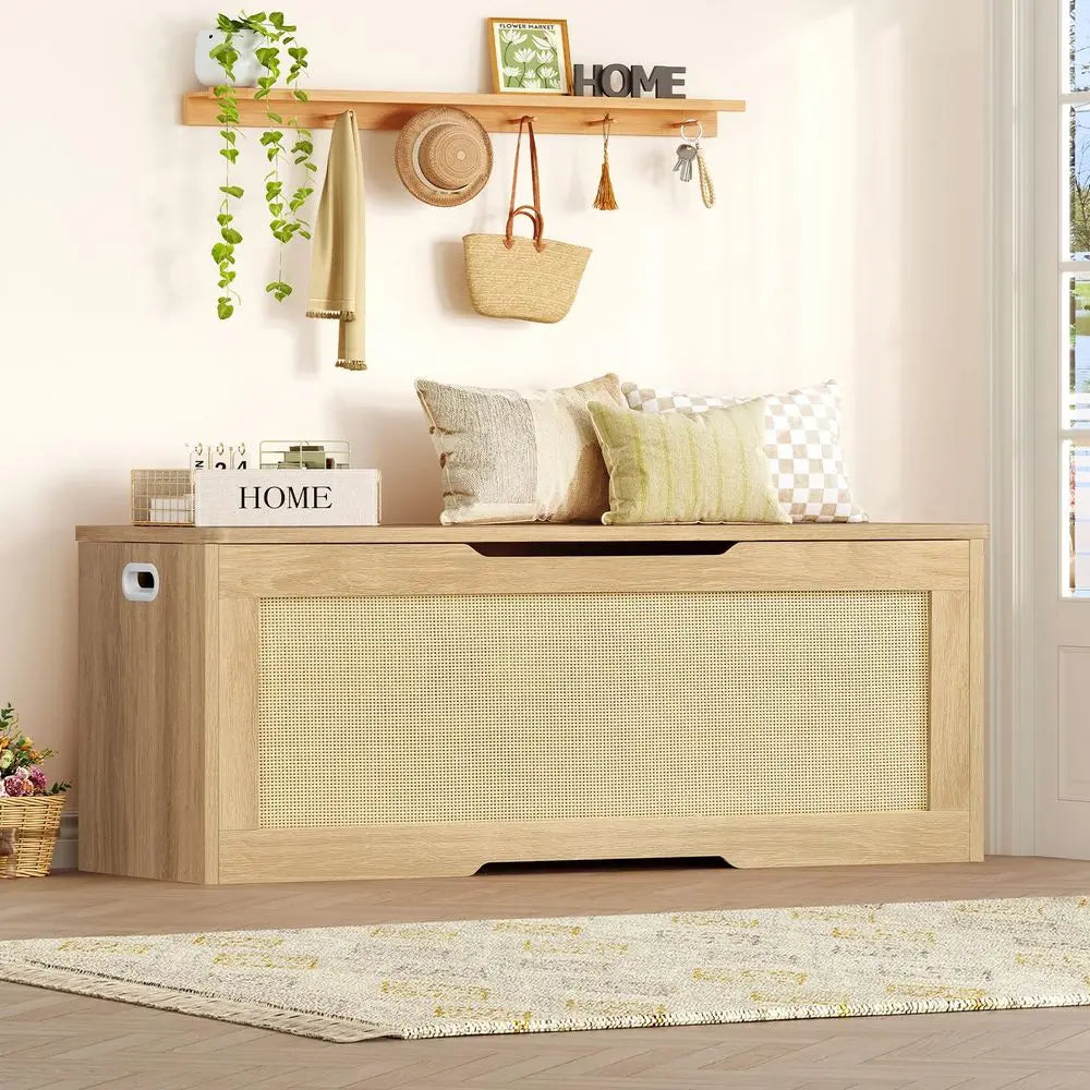 47.2 Large Storage Chest with Fabric Drawer, Toy Box with Safety Hinges