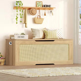 Large storage chest with fabric drawer by eprolo, featuring safety hinges and spacious toy box design for organized storage.