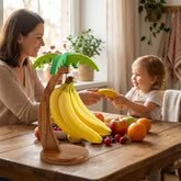 eprolo creative wooden fruit holder with vertical banana hanger, household organizer for kitchen storage, natural wood finish