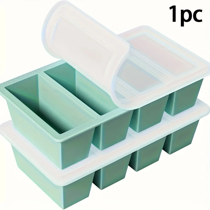1pc Silicone Freezer Tray with Lid - Durable Kitchen Storage Container