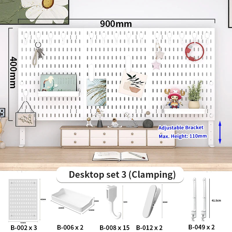 Home & Office Desktop Pegboard: Height-Adjustable Standing Storage Rack